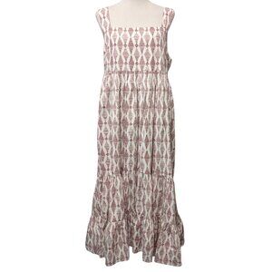 By Anthropologie Womens Size L Red White Square Neck Tiered Ruffle Midi Dress